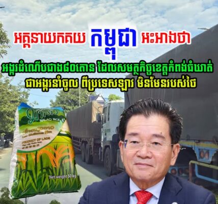 តាមពិតចឹងសោះ! អគ្គនាយកគយកម្ពុជា បញ្ជាក់ថា អង្ករដំណើបជាង៨០តោន ជាអង្ករនាំចូល ពីឡាវ មិនមែន របស់ថៃទេ (មានវីដេអូ)